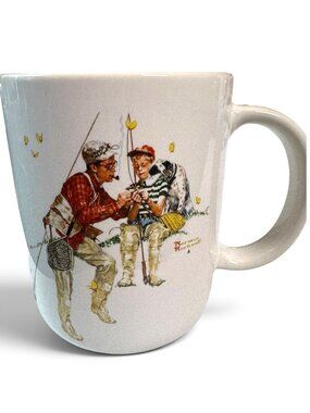 Norman Rockwell "Trout Dinner" Ceramic Mug 1987 Museum Collections Japan